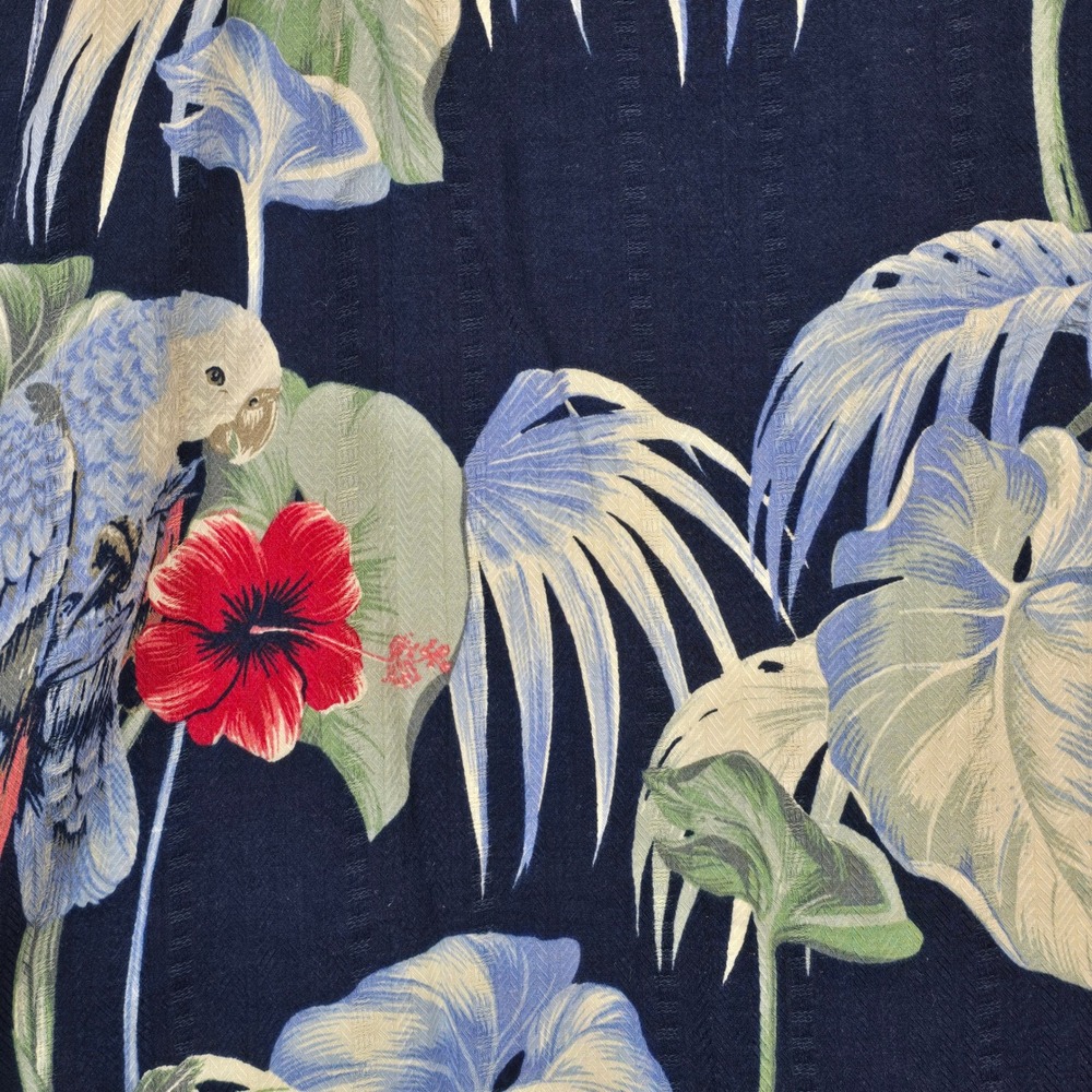 Caribbean Silk Blend Mens XL Navy Parrot Hibiscus Tropical Floral Camp Shirt - Picture 11 of 13